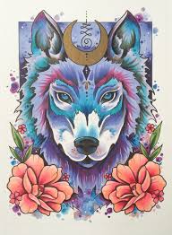 Wolf Tattoo Print Wolf Art Wolf Print Spiritual Art Pagan Etsy Spirit Animal Art Animal Paintings Wolf Spirit Animal