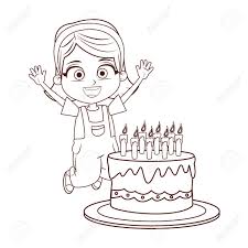 Vector flat happy birthday card template with celebration symbols icon set. Girl Birthday Party With Cake Cartoon In Black And White Vector Royalty Free Cliparts Vectors And Stock Illustration Image 110674638