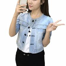 Half Black And Blue Denim Jacket Women Short Jeans Jacket Denim Jacket Coat Half Sleeve O Neck Slim Female Jackets Outerwear As Photo M Denim Coat Jacket Outerwear Jackets Jackets For Women