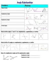 Angle Relationships Supplementary Complementary And Vertical Angles Worksheet Angle Relationships Teaching Geometry