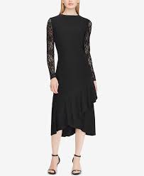 Lauren Ralph Lauren Lace Sleeve Midi Dress Created For Macy S Dresses Women Macy S Midi Dress With Sleeves Lace Sleeves Dresses