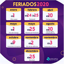 Calendario De Feriados Del 2020 En Ecuador