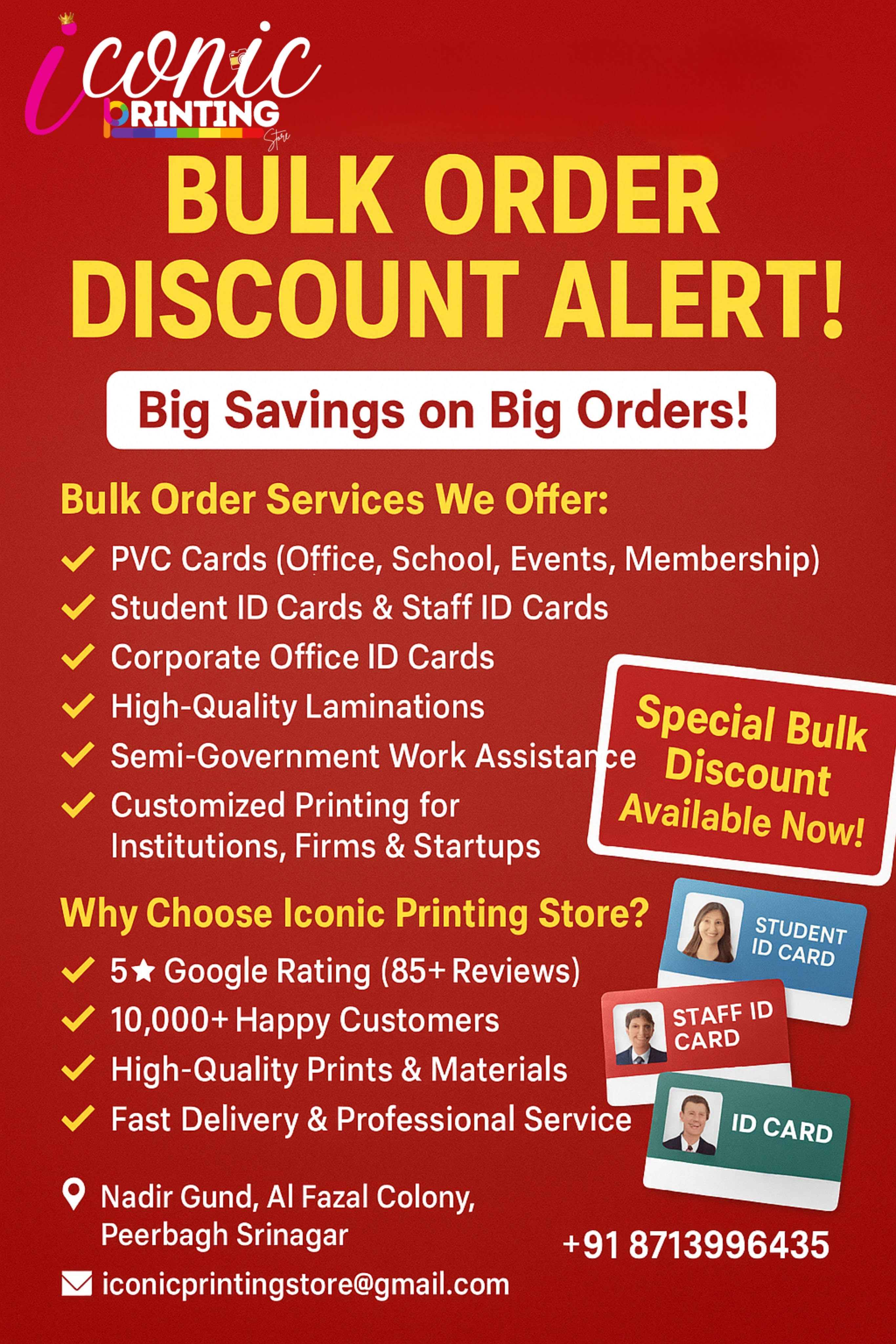 Bulk Order Discount Alert Only at Iconic Printing Store product image