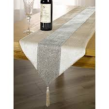 Colored Table Runner With Diamante Strip And Tassels 13inch X 72inch Cream Handmade Table Runner Lace Table Runners Home