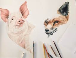 Hey pandas, post a drawing of your favorite animal that you drew (closed) 2k views. Wip Of An Animal Drawing For A Friend Foxy And Piggy As Her Favourite Animals Drawing