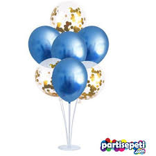 Mavi Seffaf Konfetili Balon Ayakli Balon Standi