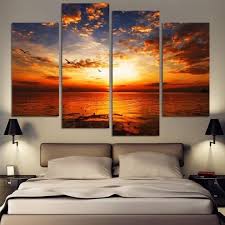 Beautiful Chilling Sunset 4 Pcs Canvas Set Sunset Wall Art Sunset Canvas Mid Century Modern Wall Decor