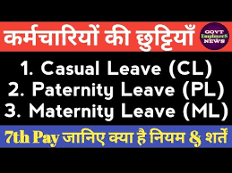 Casual Leave Cl Maternity Leave Ml Paternity Leave Pl Rules For Govt Employees As Per 7th Pay Youtube