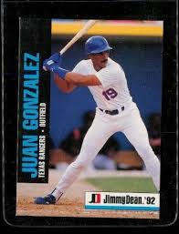 Vintage 1992 JIMMY DEAN Baseball Trading Card #14 of 18 JUAN GONZALEZ  Rangers