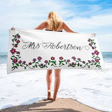 Personalized Mrs Beach Towel Customized Honeymoon Gift Honeymoon Beach Towel Custom Wedding Towels Bridal Shower Gift Floral Mrs Towel Personalized Honeymoon Gifts Honeymoon Gifts Bridal Gifts