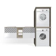 Quels modèles de mobilier pour lave linge ? Meuble Buanderie Pour Lave Linge Et Seche Linge Avec Rangements Hauts Blanc Brillant M6 0