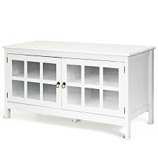 Check spelling or type a new query. White Wood Entertainment Center Tv Stand With Glass Panel Doors Q C Home