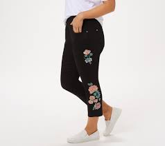 Our designs are made by professionals using the. Belle By Kim Gravel Tripleluxe Twill Floral Cropped Jegging Qvc Com