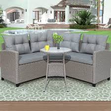 Half moon outdoor sectional with fire pit. Outdoor Conversation Set 4 Piece Gray Wicker Patio Furniture Set Half Moon Patio Sectional Sofa With Coffee Table Outdoor Chairs Sets For Garden Pool Backyard Gray Cushions W11798 Walmart Com Walmart Com