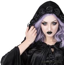 Fern Black Velvet & Taffeta Long Gothic Cape