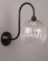 Clear Ribbed Glass Globe Bathroom Wall Light Ip44 Swan Neck Hereford Industrial Vintage Designer Retro Style Bathroom Wall Lights Wall Lights Glass Globe