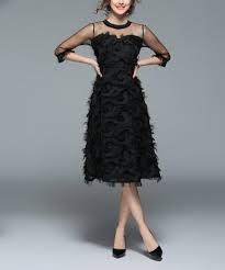 Kaimilan Black Sheer Sleeve A Line Dress Women