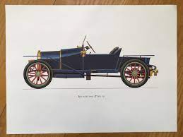 Bugatti 1910 Classic Car Print Original Vintage Lithograph Printed In The 1960 S Collectable Automobile Antique Restored Autos Classic Cars Bugatti Veteran Car
