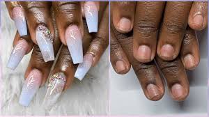 Intricate designs for the short acrylic nails. Baby Blue Coffin Babyboomer Acrylic Nails Tiny Nails Transformation Art Tutorial Youtube