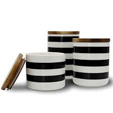 Black And White Canister Set Of 3 Sunddo Ceramic Coffee Tea Sugar Canister Set Food Storage With Bamboo Lid Kitchen Modern Design Porce Ceramic Canister Set Ceramic Canisters Sugar Canister Set
