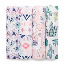 B2381 Aden Anais Trail Blooms Llama 4 Pack Classic Swaddles