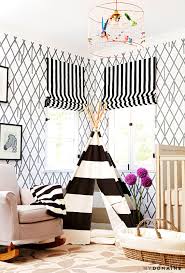 Black And White Striped Teepee Exclusive Inside Naya Rivera S Graphic L A Nursery Contemporary Nursery Nursery Trends Sophisticated Nursery