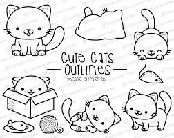 Premium Vector Clipart Kawaii Cat Outlines Cute Cat Etsy In 2020 Cat Outline Kawaii Cat Kawaii Clipart