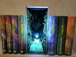 Book Nook Bookshelf Insert Goblet With Fire Library Decor Book End Miniature Decoration Between Books Bookshelf Diorama In 2020 Bookshelf Art Book Nooks Library Decor