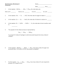 Stoichiometry Worksheet 2 1