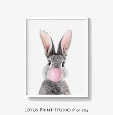 Bunny With Bubble Gum Print Baby Rabbit Wall Art Funny Bunny Art Printable Bunny Large Printable Poster Digital D Haschen Kunst Wandbilder Tolle Geschenke