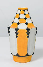 Charles Catteau Vase A Decor Geometrique Jaune Blanc Et Noir En Faienc Art Decoratif Decor Geometrique Art Deco