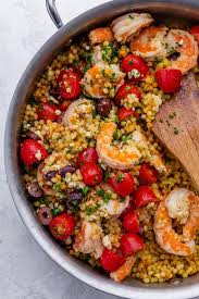 Mediterranean Couscous With Shrimp Recipe Easy Mediterranean Diet Recipes Pescetarian Recipes Mediterranean Diet Recipes