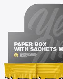 Download Opened Textured Box W 20 Matte Sachets In Sachet Mockups On Yellow Images Object Mockups PSD Mockup Templates