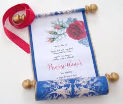 Beauty and the beast personalized invitations. Set Of 10 Beauty And The Beast Birthday Invitation Scrolls In Gold Blue And Red Stationery Party Supplies Handmade Products Co2neutraalin2050 Nl