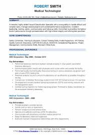 Medical Technologist Resume Samples Qwikresume