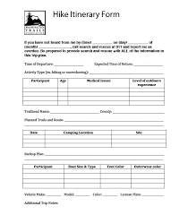 Hike Itinerary Form Hiking Trip Itinerary Hiking