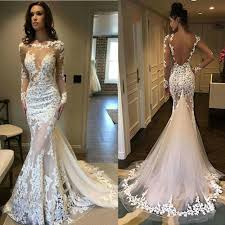 Lace backless wedding dresses 2020. Lace Mermaid Wedding Dresses Backless Bridal Gowns Long Sleeves Applique Custom Ebay