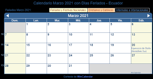 Elija entre los calendarios para marzo de 2021. Calendario Marzo 2021 Con Dias Feriados Ecuador