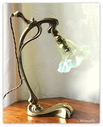 Art Nouveau Flowing Lines Brass Table Lamp With C1900 Powell Vaseline Shade Art Nouveau Lighting Art Nouveau Lamps Art Nouveau Decor