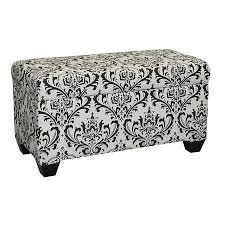 Black And White Bench Solid Pine Wood Framed Storage Bench With Cotton Damask Inspired Upholstery Handma Black And White Furniture Upholstered Storage Bench Black Bedroom Furniture