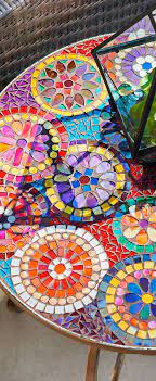 Apply a thin layer of tile adhesive and secure the tiles along the rim of the table, so that a rim is formed by the portion of the tile that comes past the table side. 130 Best Stained Glass Mosaic Table Top Ideas In 2021 Stained Glass Mosaic Mosaic Mosaic Table Top
