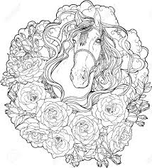 Hundreds of free spring coloring pages that will keep children busy for hours. Portrait Of A Horse With Clouds And Roses Coloring Page Royalty Free Cliparts Vectors And Stock Illustration Image 59851168