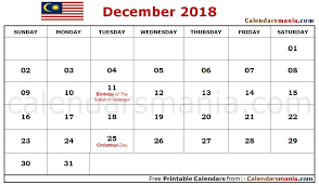 Awal ramadan * johor, melaka & kedah only: Print December 2018 Calendar Malaysia December Calendar Calendar December