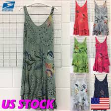 Details About Us Womens Boho Sleeveless Loose Sundress Straight Dresses Lady Midi Dress Floral