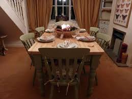 Farmhouse dining tables are great for a rustic home. Pine Farmhouse Kitchen Table With 6 Chairs Painted Vintage Antique Farmhouse Furniture