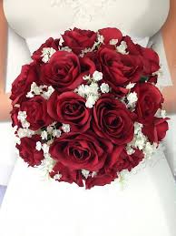 New Artificial Apple Red Wedding Round Bouquet 11 In Diameter Baby S Breath And Apple Bri Bridal Bouquet Flowers Red Rose Bouquet Wedding Red Bridal Bouquet