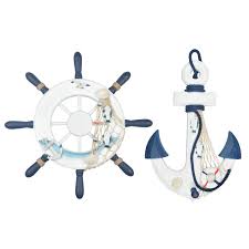 Ship anchor decorations with rope. Meching Nautical Decor 2 Pack 13 Wooden Ship Wheel And Wood Anchor With Rope Nautical Boat Steering Rudder Wall Decor Door Hanging Ornament Buy Online In Saint Vincent And The Grenadines At