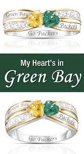 Heart Of Green Bay Ring With Packers Colored Crystals Green Bay Packers Green Bay Green Bay Packers Crafts