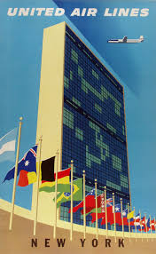 1950s New York United Nations United Airlines Artist Joseph Binder Poster Ephemera Vintage Airline Posters Travel Posters Vintage Travel Posters