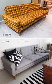 The picture on the background wall of the sofa is the owner's own masterpiece. Remodelaholic 28 Ways To Bring New Life To An Old Sofa